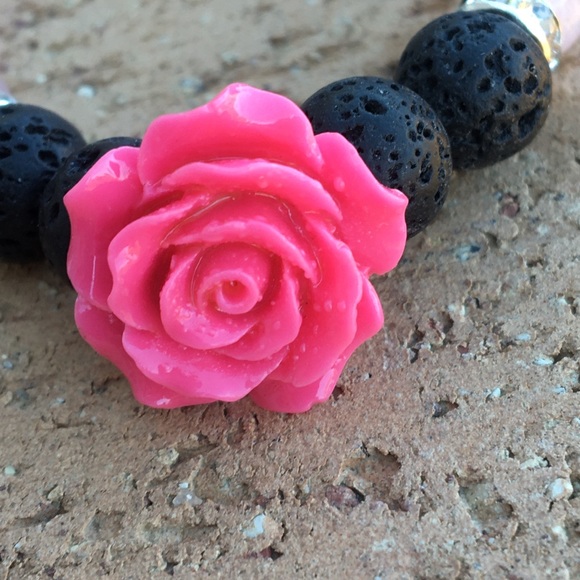Pink Rose Quartz Black Lava Rock Diffuser Bracelet - Picture 6 of 6
